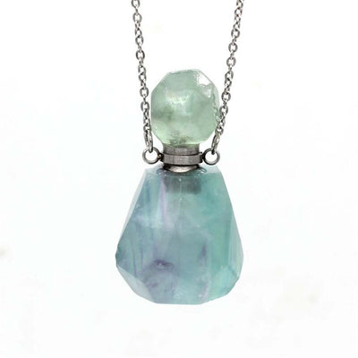 Natural Crystal Hexagonal Perfume Bottle Pendant Necklace  Fluorite Pendant Essential Oil Jar Chain Necklace eprolo