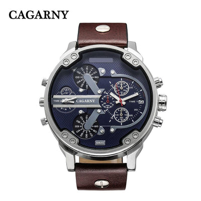 Cagarny Men's Quartz Watch  Date Dual Time Analog Leather Strap eprolo