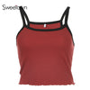 Summer New Fashion Contrast Color Tank Top Women Casual Fitness Clothing Off Shoulder Strapless Crop Top eprolo