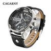 Cagarny Men's Quartz Watch  Date Dual Time Analog Leather Strap eprolo