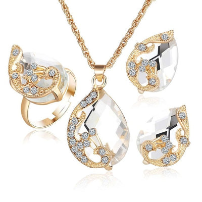 Crystal Peacock Jewelry Sets Necklace Earring Ring eprolo