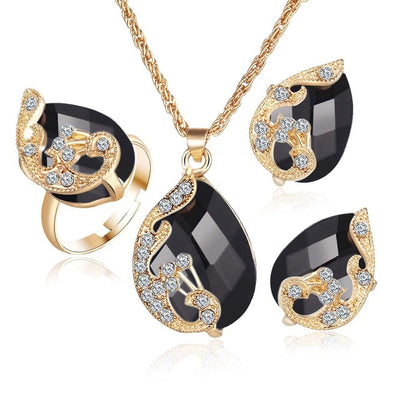 Crystal Peacock Jewelry Sets Necklace Earring Ring eprolo