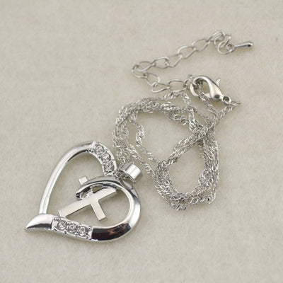 Silver Plated Jewelry Necklace Women Cross Heart Love Crystal Pendant Necklace Choker Necklaces Top Qualit eprolo