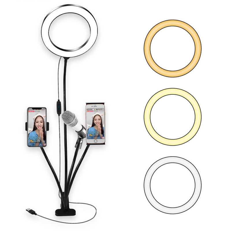 8inch LED Ring Light kit for Makeup Tutorial YouTube Video Live Stream For iPad Microphone Phone Holder Selfie Beauty Ring Light eprolo