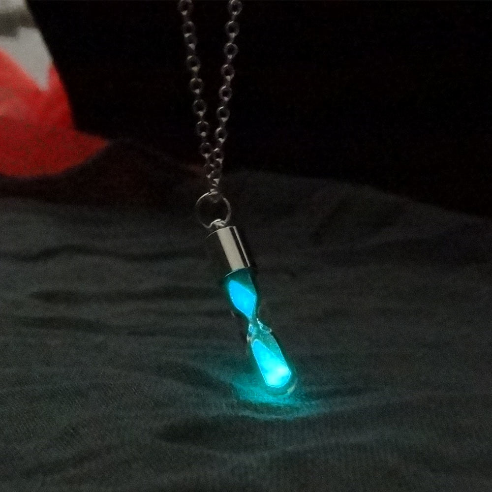 Glow In The Dark hourglass Necklace Glass Pendant Necklace Silver Chain Luminous Jewelry eprolo