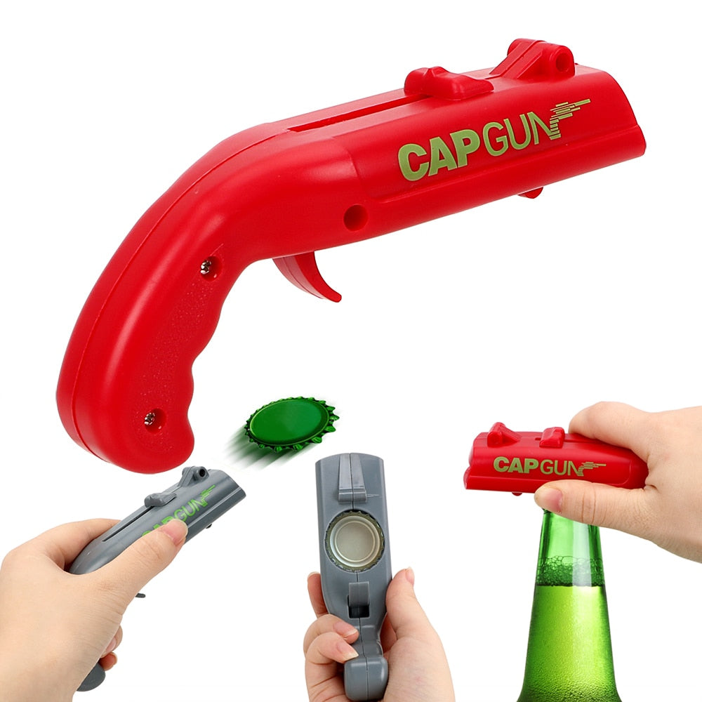CAP GUN Creative Drink Opening Shooter Can Openers Spring Cap Catapult Launcher Gun Shape Beer Bottle Opener Bar Tool eprolo
