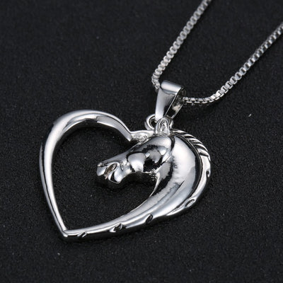 jewelry plated white K Horse in Heart Necklace Pendant Necklace for women girl mom gifts Unicorn eprolo