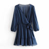 Summer Women Ruffles Lace Chiffon Dress Boho Mini Beach Dress Three Quarter Sleeve Ladies Party Dresses eprolo