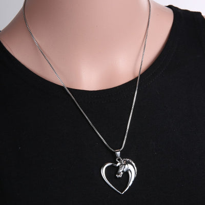 jewelry plated white K Horse in Heart Necklace Pendant Necklace for women girl mom gifts Unicorn eprolo