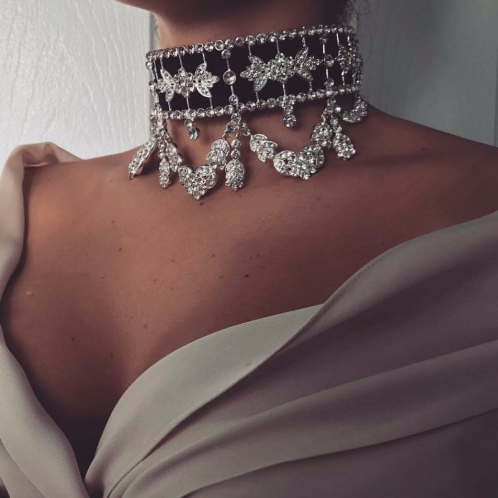 Crystal Rhinestone Choker Necklace Velvet Statement Necklace eprolo