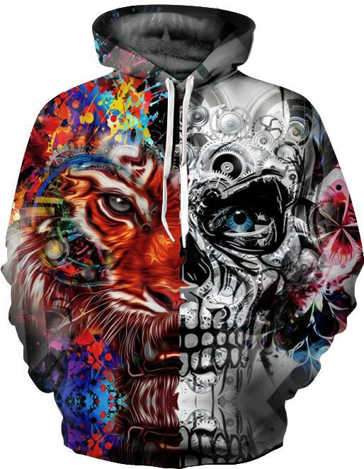 Tiger Skull 3d Print Hoodies Women Loose Unisex Sweatshirts