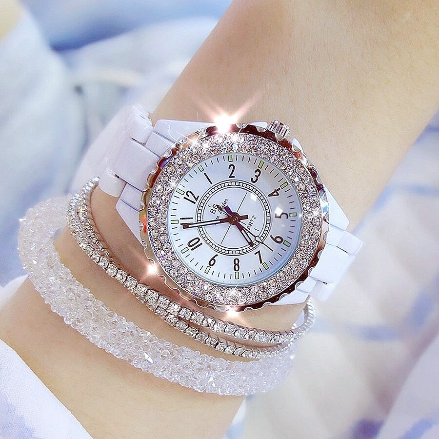 2019 BS bee sister Women Watch Luxury Wristwatch White Ceramic Fashion Ladies Quartz Watch Reloj Mujer Feminino Relogio Saati eprolo