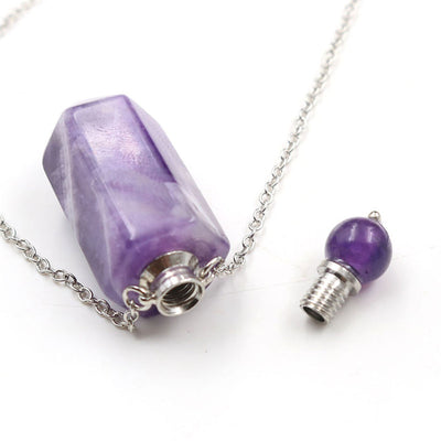 Natural Crystal Hexagonal Perfume Bottle Pendant Necklace  Fluorite Pendant Essential Oil Jar Chain Necklace eprolo