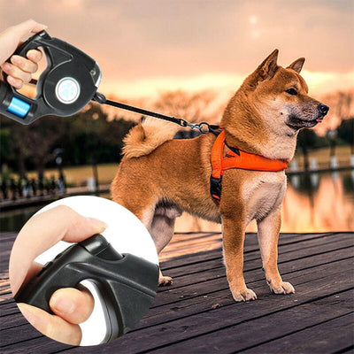 4.5M LED Flashlight Extendable Retractable Pet Dog Leash Lead with Garbage Bag eprolo