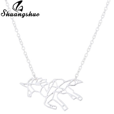 Ethnic Origami Unicorn Necklace Choker Horse Necklace Women Necklaces & Pendants Animal Necklace Silver Jewelry colar eprolo