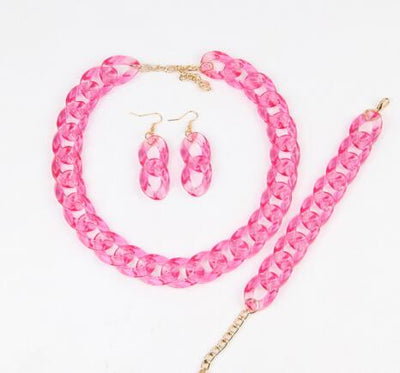 Stone Color Chain Necklace Acrylic Chain Buckle Earrings Bracelet Necklace Set eprolo