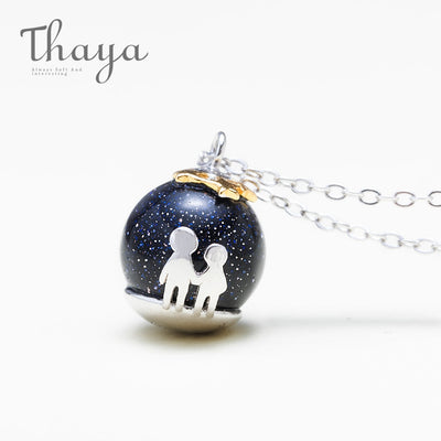 Party Blue Gravel Gem Stone Pendant Necklace S925 Sterling Silver Children Childhood Necklace eprolo