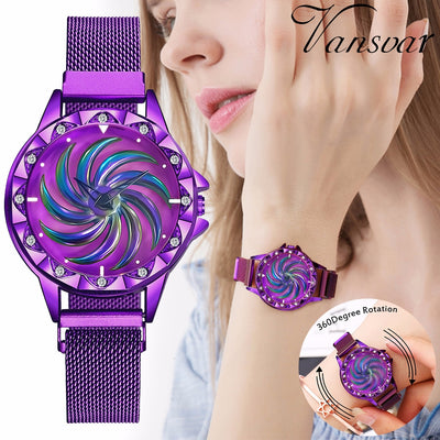 Women Magnet Buckle Rotating Watch Luxury Ladies Stainless Steel Quartz Watch Clock Relogio Feminino eprolo