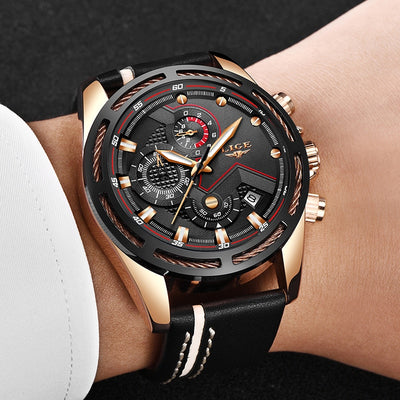 LIGE Watch Men Sport Quartz Clock Leather Mens Watches Top Brand Luxury Gold Waterproof Business Watch eprolo