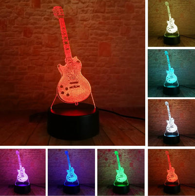 Creative Cartoon 3D Electric Music Guitar Bass Model Illusion Lamp LED 7 Color Change Gradient Baby Child Sleep Night Light Toys eprolo