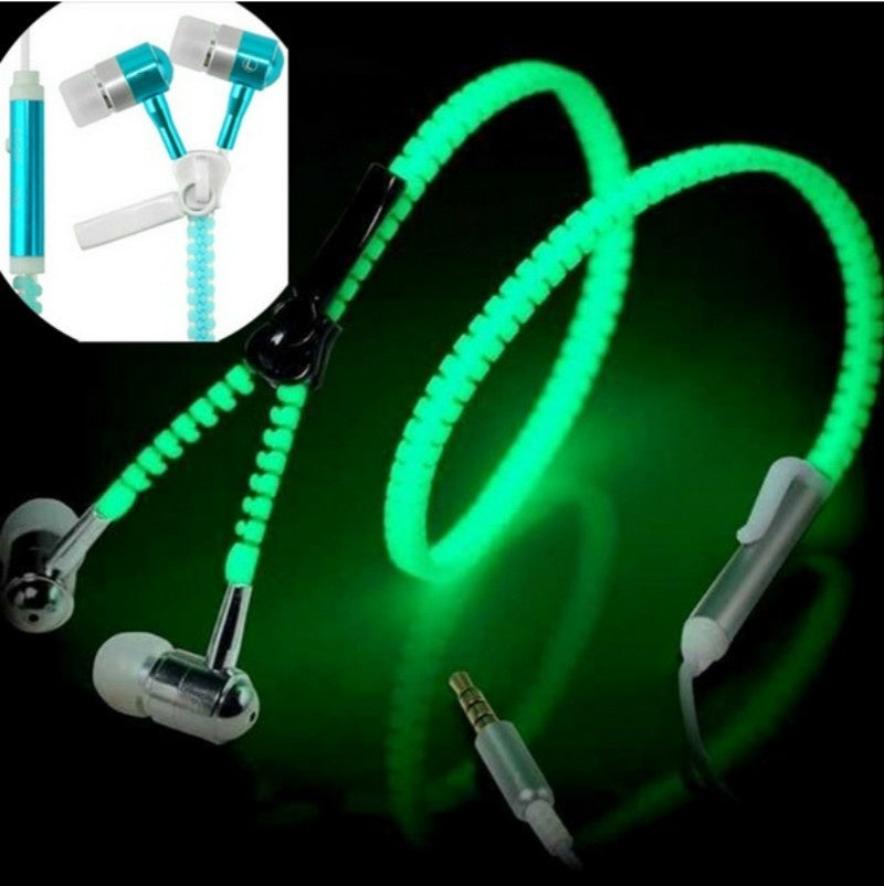 Wired earbuds Light Luminous Metal Zipper Earphone Glow In The Dark earbuds Hands Free Zipping earbuds Earhpones eprolo