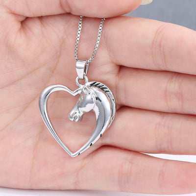 jewelry plated white K Horse in Heart Necklace Pendant Necklace for women girl mom gifts Unicorn eprolo