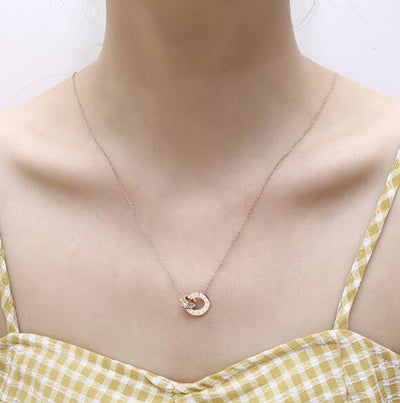 Couple Jewelry Austrian Crystal Love Necklace Luxury Brand Roman Numerical Necklace For Women Two Circle Pendant Clavicle eprolo