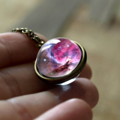Nebula Galaxy Double Sided Pendant Necklace Universe Planet Jewelry Glass Art Picture Handmade Statement Necklace eprolo