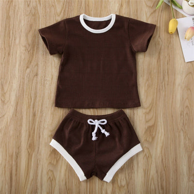2020 Toddler Baby Boys Girls Summer Clothing Newborn Kids Baby Girls Ribbed Knitted Short Sleeve T-shirts+Shorts Tracksuits Sets eprolo