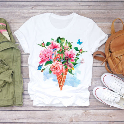 Women 2020 Summer Short Sleeve Floral Flower Fashion Lady T-shirts Top T Shirt Ladies Womens Graphic Female Tee T-Shirt Getbrewtaps.com