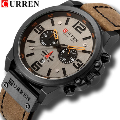CURREN Mens Watches Top Luxury Brand Waterproof Sport Wrist Watch Chronograph Quartz Military Genuine Leather Relogio Masculino Getbrewtaps.com