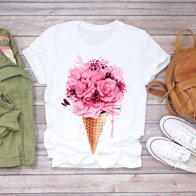 Women 2020 Summer Short Sleeve Floral Flower Fashion Lady T-shirts Top T Shirt Ladies Womens Graphic Female Tee T-Shirt Getbrewtaps.com