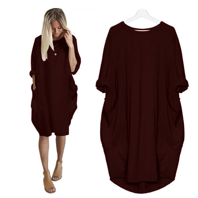 Women Casual Loose Dress with Pocket Ladies Fashion O Neck Long Tops Female T Shirt Dress Streetwear Plus Size 5XL vestidos Getbrewtaps.com