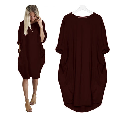 Women Casual Loose Dress with Pocket Ladies Fashion O Neck Long Tops Female T Shirt Dress Streetwear Plus Size 5XL vestidos Getbrewtaps.com