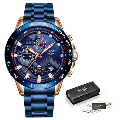 2020 LIGE Fashion Mens Watches Stainless Steel Top Brand Luxury Sport Chronograph Quartz Watch Men Black Watch Relogio Masculino Getbrewtaps.com