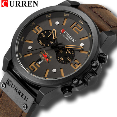 CURREN Mens Watches Top Luxury Brand Waterproof Sport Wrist Watch Chronograph Quartz Military Genuine Leather Relogio Masculino Getbrewtaps.com