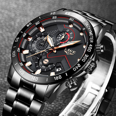2020 LIGE Fashion Mens Watches Stainless Steel Top Brand Luxury Sport Chronograph Quartz Watch Men Black Watch Relogio Masculino Getbrewtaps.com