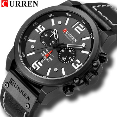 CURREN Mens Watches Top Luxury Brand Waterproof Sport Wrist Watch Chronograph Quartz Military Genuine Leather Relogio Masculino Getbrewtaps.com