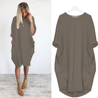 Women Casual Loose Dress with Pocket Ladies Fashion O Neck Long Tops Female T Shirt Dress Streetwear Plus Size 5XL vestidos Getbrewtaps.com