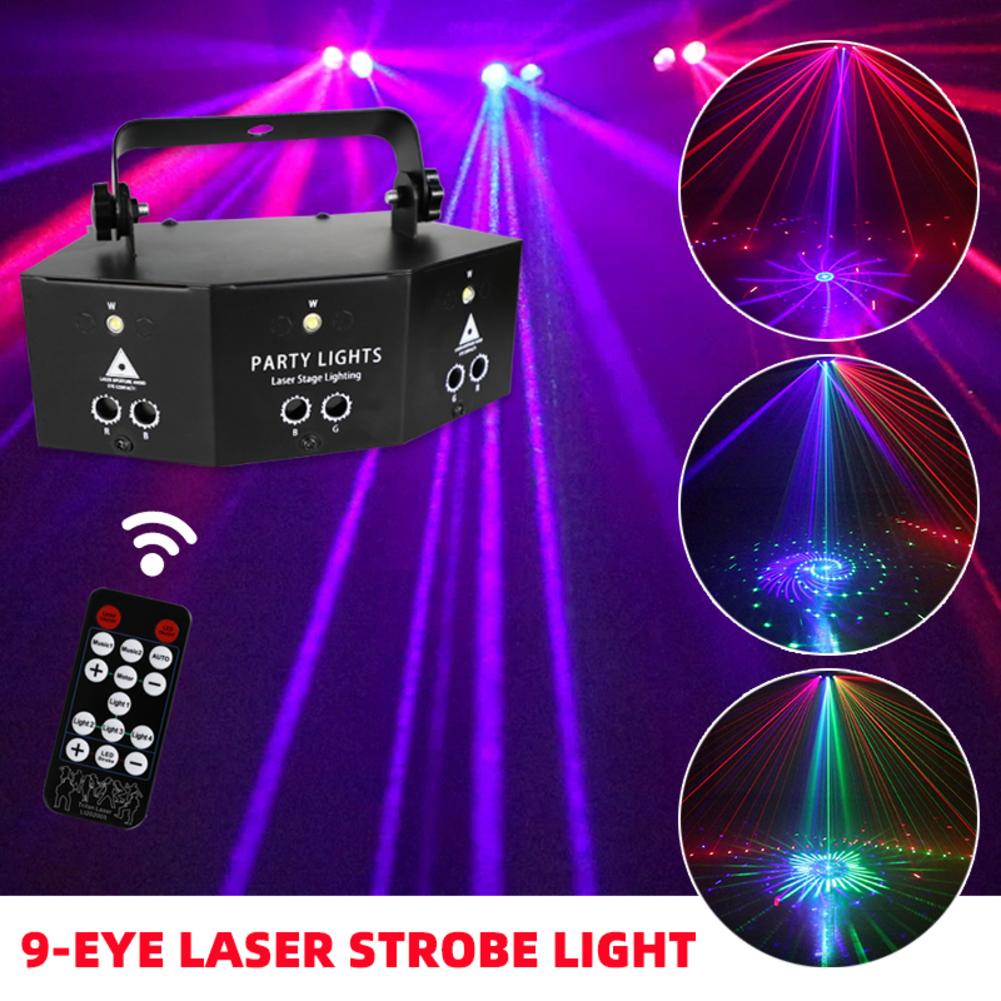9-eye RGB Disco Dj Lamp DMX Remote Control  Strobe Stage Light Halloween Christmas Bar Party  Led Laser Projector Home Decor eprolo