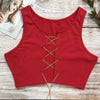 ArtSu Red Black White Metal Chain Sleeveless Crop Top Sexy Clubwear Women Adjustable Lace Up Hollow Out Tank Tops Tees Camisole Getbrewtaps.com