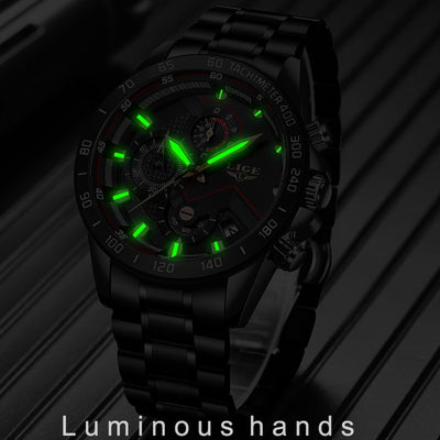 2020 LIGE Fashion Mens Watches Stainless Steel Top Brand Luxury Sport Chronograph Quartz Watch Men Black Watch Relogio Masculino Getbrewtaps.com