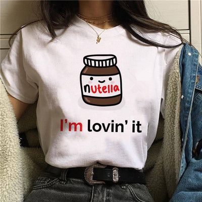 Nutella Kawaii Print T Shirt Women 90s Harajuku Ullzang Fashion T-shirt Graphic Cute Cartoon Tshirt Korean Style Top Tees Female Getbrewtaps.com
