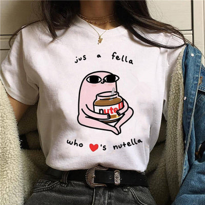 Nutella Kawaii Print T Shirt Women 90s Harajuku Ullzang Fashion T-shirt Graphic Cute Cartoon Tshirt Korean Style Top Tees Female Getbrewtaps.com