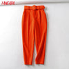 Tangada black suit pants woman high waist pants sashes pockets office ladies pants fashion middle aged pink yellow pants 6A22 Getbrewtaps.com