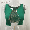 ArtSu Red Black White Metal Chain Sleeveless Crop Top Sexy Clubwear Women Adjustable Lace Up Hollow Out Tank Tops Tees Camisole Getbrewtaps.com