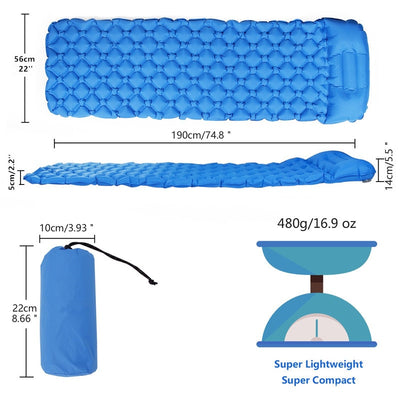 Outdoor mat camp inflatable sleeping mat self inflated mat Sleeping Pad Inflatable Air Cushion Camping with Pillow Air Mattress eprolo