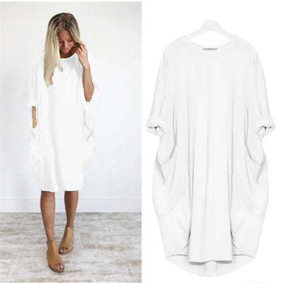 Women Casual Loose Dress with Pocket Ladies Fashion O Neck Long Tops Female T Shirt Dress Streetwear Plus Size 5XL vestidos Getbrewtaps.com