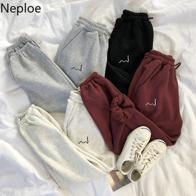 Neploe Pants Women 2020 Spring New Embroidery Elastic High Waist Ladies Trousers Loose Casual Beam Feet Pants Femme 1C285 Getbrewtaps.com