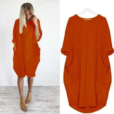 Women Casual Loose Dress with Pocket Ladies Fashion O Neck Long Tops Female T Shirt Dress Streetwear Plus Size 5XL vestidos Getbrewtaps.com